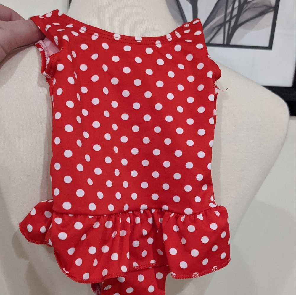 6 to 12 months red swimsuit with white polka dots